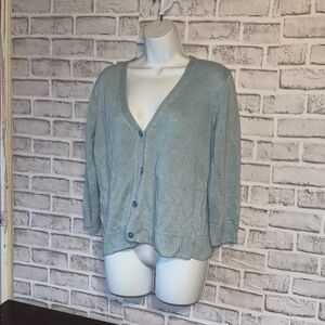 Talbots.  V neck button front short sweater just past waist.     100%Linen. Rk1n